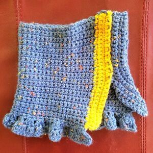 Handmade Blue and Yellow Crocheted Scarf